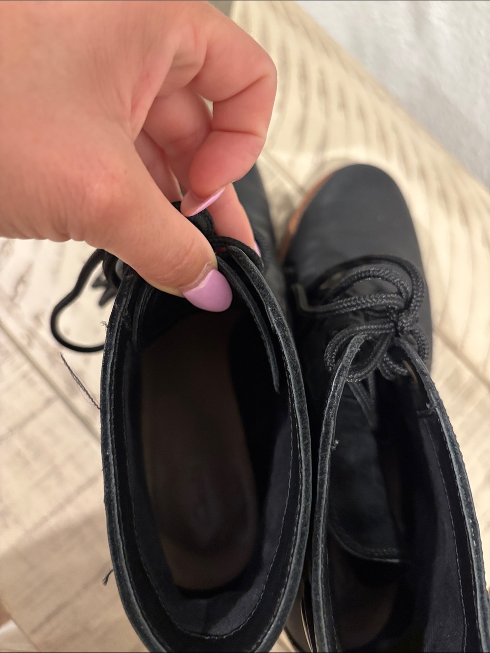 Clarks Black Lace-Up Leather Ankle Boots with Brown Stacked Heel - Picture 4 of 10